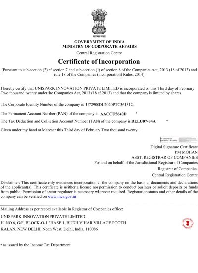 CERTIFICATE OF INCORPORATION