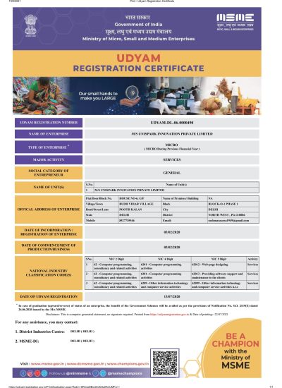 MSME Registration Certificate